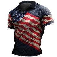 Men's Collar Polo Shirt Golf Shirt Graphic National Flag Turndown Royal Blue Red Black 3D Print Street Daily Short Sleeve 3D Button-Down Clothing Apparel Fashion Casual Breathable Comfortable  Beach Lightinthebox - thumbnail