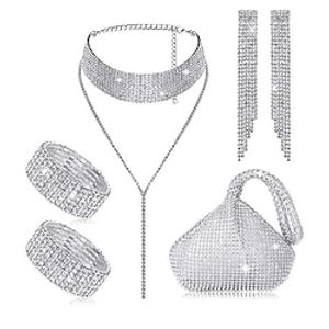 Bride Jewelry Set Full of Diamond Claw Chains Tassel Earrings Left And Right Hand Chains Neck Chains Handheld Bag Lightinthebox