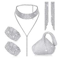 Bride Jewelry Set Full of Diamond Claw Chains Tassel Earrings Left And Right Hand Chains Neck Chains Handheld Bag Lightinthebox - thumbnail