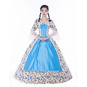 Maria Antonietta Retro Vintage Rococo 18th Century Vacation Dress Dress Masquerade Prom Dress Women's Satin Costume Blue Vintage Cosplay Party Prom Long Sleeve Floor Length Ball Gown Plus Size miniinthebox