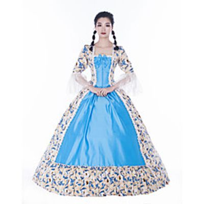 Maria Antonietta Retro Vintage Rococo 18th Century Vacation Dress Dress Masquerade Prom Dress Women's Satin Costume Blue Vintage Cosplay Party Prom Long Sleeve Floor Length Ball Gown Plus Size miniinthebox