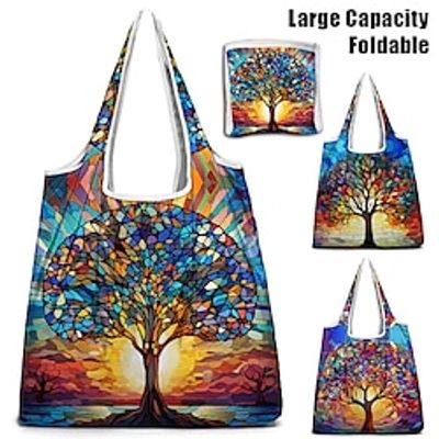 Women's Tote Shoulder Bag Hobo Bag Polyester Outdoor Shopping Daily Print Large Capacity Breathable Foldable Geometric Red Blue Purple Lightinthebox
