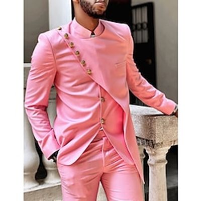 Yellow Pink Red Men's Wedding Party Suits Solid Colored 2 Piece Daily Business Plus Size Single Breasted More-button 2023 Lightinthebox