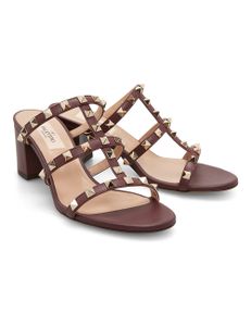 Rockstud Block Heel Sandals - Rubin Red