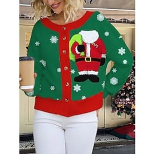 Women's Ugly Christmas Sweater Cardigan Sweater Jacket Crew Neck Ribbed Knit Polyester Button Knitted Print Fall Winter Short Outdoor Christmas Holiday Daily Stylish Casual Long Sleeve Santa Claus Lightinthebox