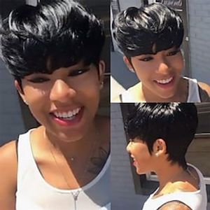 Short Pixie Cut Wigs for Women Human Hair Black Wig with Bangs Layered Wigs Human Hair Glueless 1B Color Lightinthebox