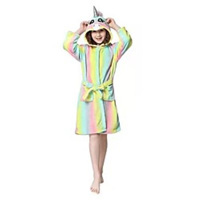 Kid's Kigurumi Pajamas Cartoon Onesie Pajamas Flannel Fabric Rainbow Cosplay For Boys and Girls Animal Sleepwear Cartoon Festival / Holiday Costumes / Waist Belt miniinthebox