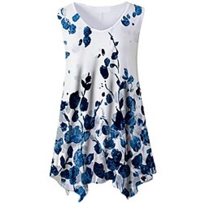 Women's Plus Size Tops Tank Top Floral Print Sleeveless Crewneck Streetwear Daily Holiday Cotton Spandex Jersey Spring Summer White Lightinthebox