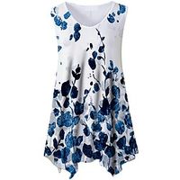 Women's Plus Size Tops Tank Top Floral Print Sleeveless Crewneck Streetwear Daily Holiday Cotton Spandex Jersey Spring Summer White Lightinthebox - thumbnail
