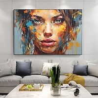Handpainted Beautiful Abstract Figurative Painting of Woman in Colorful Tones With Geometric Pattern Vibrant Modern Art Home Wall Dcor No Frame miniinthebox