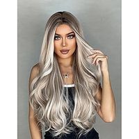 28 Inch Long Curly Wig Middle Parted Light Gold Colored Synthetic Wigs for Party Music Festival miniinthebox - thumbnail