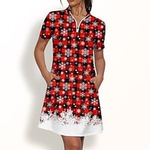 Women's Tennis Dress Christmas Golf Dress Breathable Quick Dry Moisture Wicking Short Sleeve Dress Golf Apparel Regular Fit Zipper Plaid Summer Tennis Golf Pickleball Lightinthebox