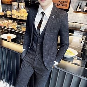 Black Dark Navy Men's Business  Ceremony  Wedding Suits 3 pcs Solid Colored Slim Fit Single Breasted Two-buttons 2022 Lightinthebox