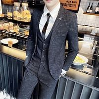 Black Dark Navy Men's Business  Ceremony  Wedding Suits 3 pcs Solid Colored Slim Fit Single Breasted Two-buttons 2022 Lightinthebox - thumbnail
