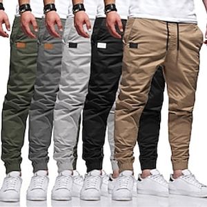 Men's Cargo Pants Cargo Trousers Joggers Trousers Casual Pants Drawstring Elastic Waist Elastic Cuff Plain Sports Outdoor Running Cotton Cotton Blend Streetwear Workout ArmyGreen Black miniinthebox