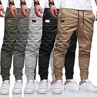 Men's Cargo Pants Cargo Trousers Joggers Trousers Casual Pants Drawstring Elastic Waist Elastic Cuff Plain Sports Outdoor Running Cotton Cotton Blend Streetwear Workout ArmyGreen Black miniinthebox - thumbnail