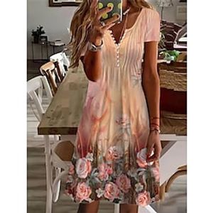 Women's Casual Dress Summer Dress Print Dress Floral Ruched Print V Neck Mini Dress Fashion Modern Outdoor Daily Short Sleeve Regular Fit Orange Summer Spring S M L XL XXL miniinthebox