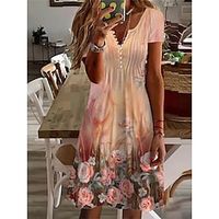 Women's Casual Dress Summer Dress Print Dress Floral Ruched Print V Neck Mini Dress Fashion Modern Outdoor Daily Short Sleeve Regular Fit Orange Summer Spring S M L XL XXL miniinthebox - thumbnail