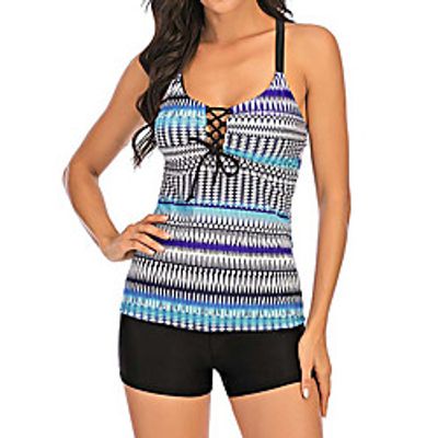 Women's Tankini Swimwear Quick Dry Stretchy Sleeveless 2 Piece - Swimming Surfing Snorkeling Stripes Summer Lightinthebox