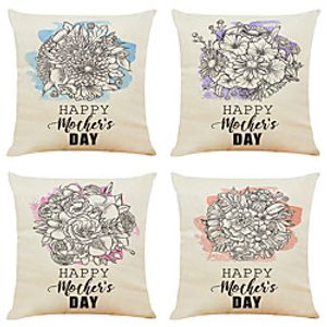 Mother's Day Cushion Cover 4PCS Linen Soft Decorative Square Throw Pillow Cover Cushion Case Pillowcase for Sofa Bedroom 45 x 45 cm (18 x 18 Inch) Superior Quality Machine Washable Lightinthebox