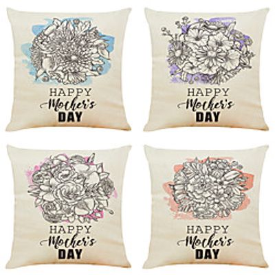 Mother's Day Cushion Cover 4PCS Linen Soft Decorative Square Throw Pillow Cover Cushion Case Pillowcase for Sofa Bedroom 45 x 45 cm (18 x 18 Inch) Superior Quality Machine Washable Lightinthebox