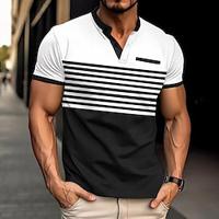 Men's Golf Shirt Golf Polo Work Casual V Neck Short Sleeve Basic Modern Stripes Pocket Spring Summer Regular Fit White Army Green Red Orange Gray Golf Shirt Lightinthebox