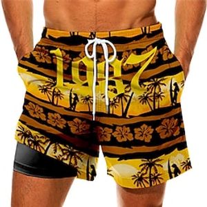 Men's Swim Trunks Swim Shorts Quick Dry Board Shorts Bathing Suit Compression Liner with Pockets Drawstring Swimming Surfing Beach Water Sports Tropical Printed Spring Summer Lightinthebox