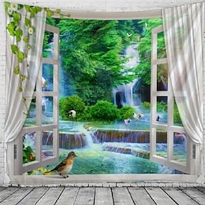 Window Landscape Large Wall Tapestry Art Decor Blanket Curtain Hanging Home Bedroom Living Room Decoration Waterfall Bird Crane miniinthebox