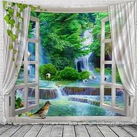 Window Landscape Large Wall Tapestry Art Decor Blanket Curtain Hanging Home Bedroom Living Room Decoration Waterfall Bird Crane miniinthebox - thumbnail