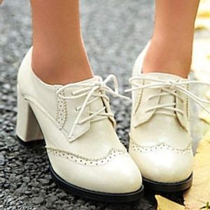 Women's Heels Oxfords Vintage Shoes Brogue Party Outdoor Daily Chunky Heel Round Toe Vacation Cute Elegant Leather Lace-up Color Block Black Red Brown Lightinthebox