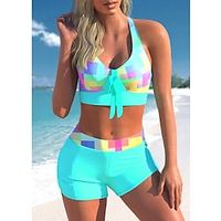 Women's Swimwear Cover Up Plus Size Swimsuit 2 Piece Floral Geometic Blue Green Bandeau Bathing Suits Sports Summer Lightinthebox - thumbnail