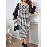 Women's Plus Size Curve Party Dress Cocktail Dress Bodycon Midi Dress Black Long Sleeve Print Mesh Spring Fall Winter V Neck Fashion Winter Dress Birthday Wedding Guest 2023 XL XXL 3XL 4XL Lightinthebox - thumbnail