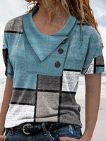 Round Neck Casual Loose Geometric Print Short-sleeved T-shirt