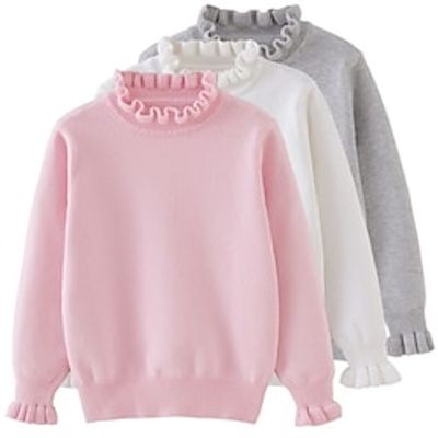 Kids Girls' Sweater Solid Color School Other Prints Long Sleeve Active 2-12 Years Spring Black White Pink Lightinthebox