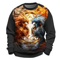 Dragon Men's Street 3D Printed Pullover Sweatshirt Holiday Vacation Going out Sweatshirts Black Navy Blue Crew Neck Print Spring   Fall Designer Hoodie Sweatshirt Lightinthebox - thumbnail