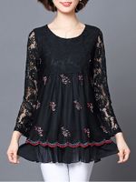 Elegant Black Embroidery Stitching Lace Blouse