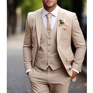 Khaki Men's Wedding Suits Solid Colored 3 Piece Daily Plus Size Single Breasted Two-buttons 2023 miniinthebox