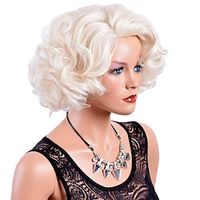 Short Blonde Curly Wigs for Women Big Wavy 80s Flip Wigs Cosplay Costume Party Halloween Synthetic Platinum Blonde Hair Natural Mommy Wigs with Wig Cap miniinthebox - thumbnail