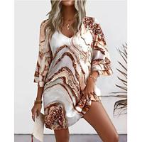 Women's Casual Dress Paisley Ruffle Print V Neck Ruffle Sleeve Mini Dress Tropical Date 3/4 Length Sleeve Summer Spring Lightinthebox