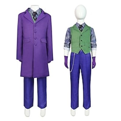Joker Cosplay Costume Outfits Men's Boys Movie Cosplay Cosplay Purple Coat Vest Shirt Halloween Masquerade Polyester Lightinthebox