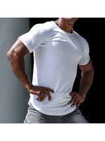 Men's Outdoor Casual Breathable Round Neck Cotton Short-sleeved Bottoming Shirt Sports Fitness Running Training Slim Tee