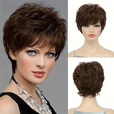 Brown 4 Inch Short Pixie Cut Hair Wigs For Women Short Straight Hair Wigs With Bangs Synthetic None Lace Hair Wigs For Daily Party Use miniinthebox