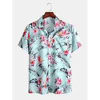 mens holiday multi tropical plant floral print hawaii short sleeve shirts Lightinthebox - thumbnail