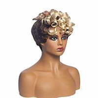 xiufaxirusi short brown ombre golden curly hair synthetic wigs for women layered natural looking wigs daily party christmas wig (brown ombre golden curly) Lightinthebox - thumbnail
