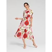 Floral Elastic Waist Half Sleeve Midi Dress