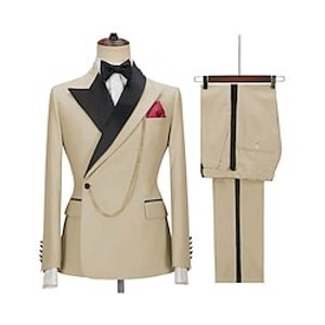 Champagne Pink Burgundy Men's Wedding Prom Suits Patchwork Solid Colored 2 Piece Fashion Casual Plus Size Single Breasted One-button 2024 Lightinthebox