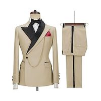 Champagne Pink Burgundy Men's Wedding Prom Suits Patchwork Solid Colored 2 Piece Fashion Casual Plus Size Single Breasted One-button 2024 Lightinthebox - thumbnail