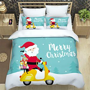 Christmas Santa Claus Printed 3-Piece Duvet Cover Set Hotel Bedding Sets Comforter Cover with Soft Lightweight Microfiber, Include 1 Duvet Cover, 2 Pillowcases for Double/Queen/King(1 Pillowcase for Twin/Single) miniinthebox