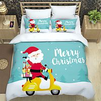 Christmas Santa Claus Printed 3-Piece Duvet Cover Set Hotel Bedding Sets Comforter Cover with Soft Lightweight Microfiber, Include 1 Duvet Cover, 2 Pillowcases for Double/Queen/King(1 Pillowcase for Twin/Single) miniinthebox - thumbnail