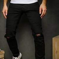 Men's Classic Style Fashion Skinny Trousers Pocket Ripped Pants Sports Outdoor Casual Micro-elastic Solid Color Cotton Blend Comfort Breathable Mid Waist Black M L XL XXL 3XL Lightinthebox - thumbnail